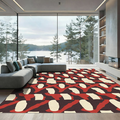 Red White Abstract Camouflage Rug