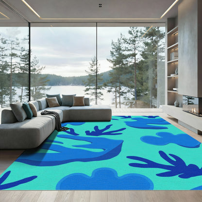 Oceanic Blue Abstract Coral Shapes Rug