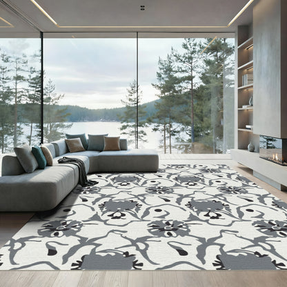Monochromatic Gray Floral Vine Rug