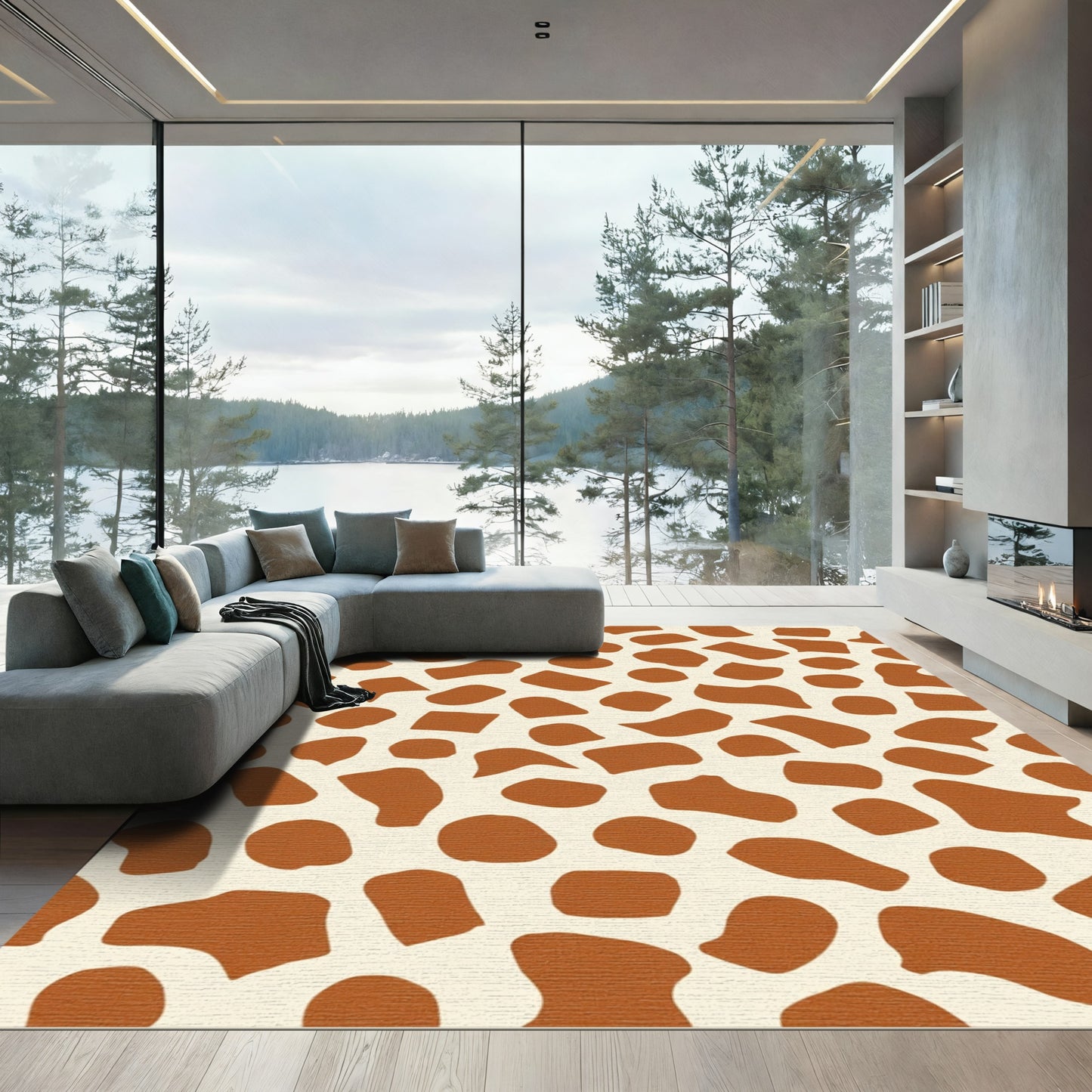 Brown Giraffe Spot Pattern Rug