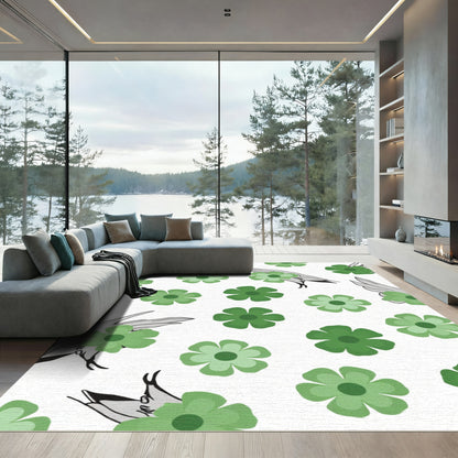 Green Floral Bird Wing Pattern Rug