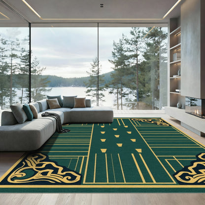 Deep Emerald Geometric Scroll Element Rug