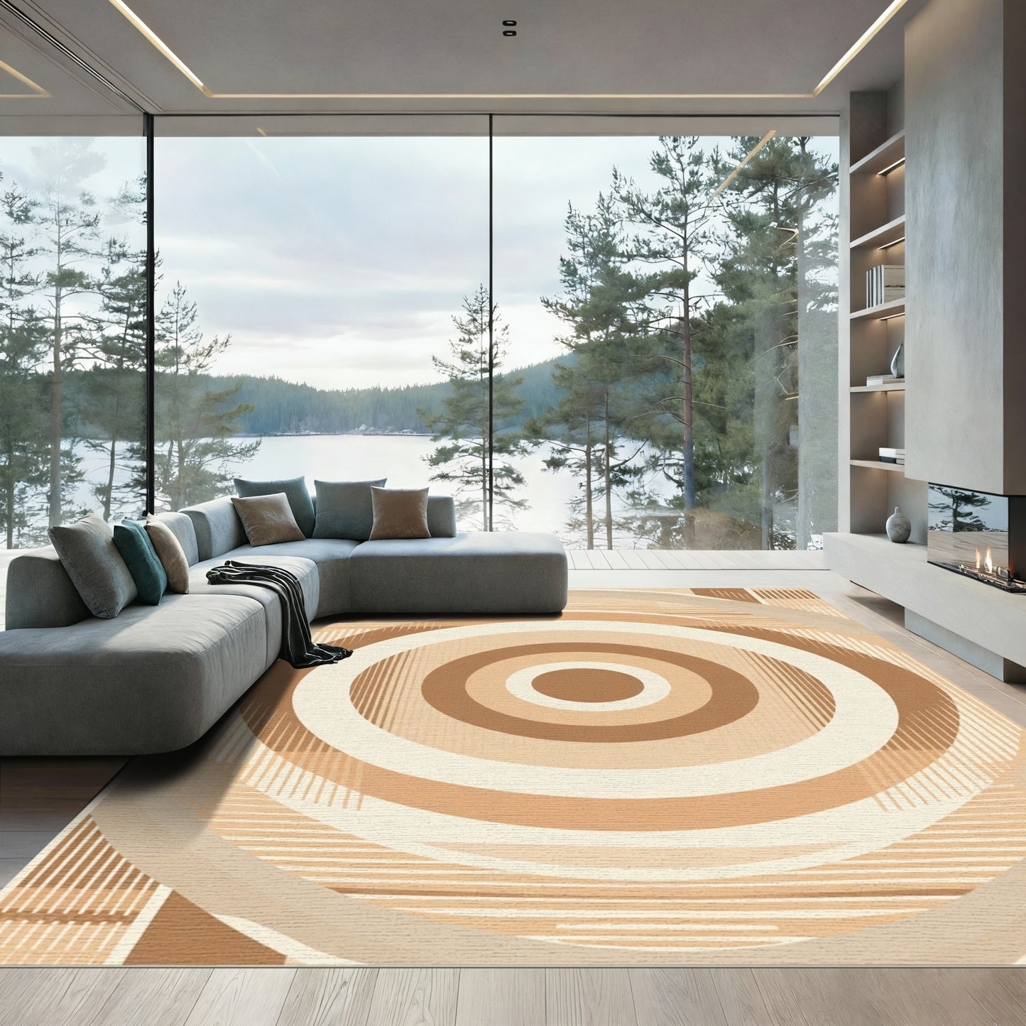 Earthy Tone Concentric Circles Abstract Rug