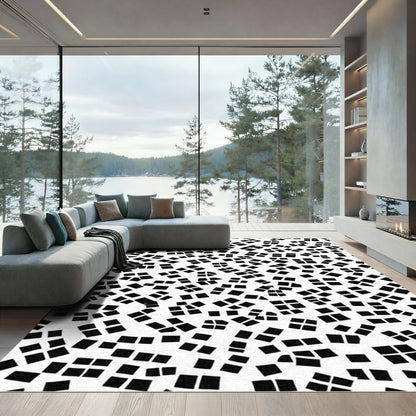 Scattered Black Square Abstract Weave Rug