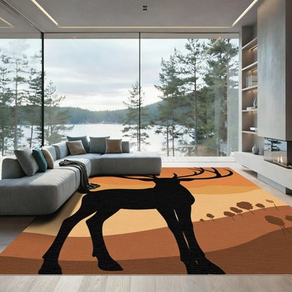 Majestic Black Stag Orange Silhouette Rug
