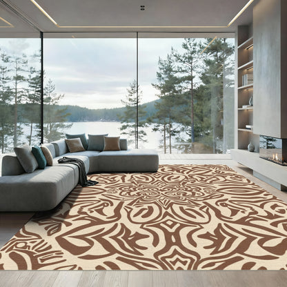 Brown Cream Abstract Organic Symmetry Rug