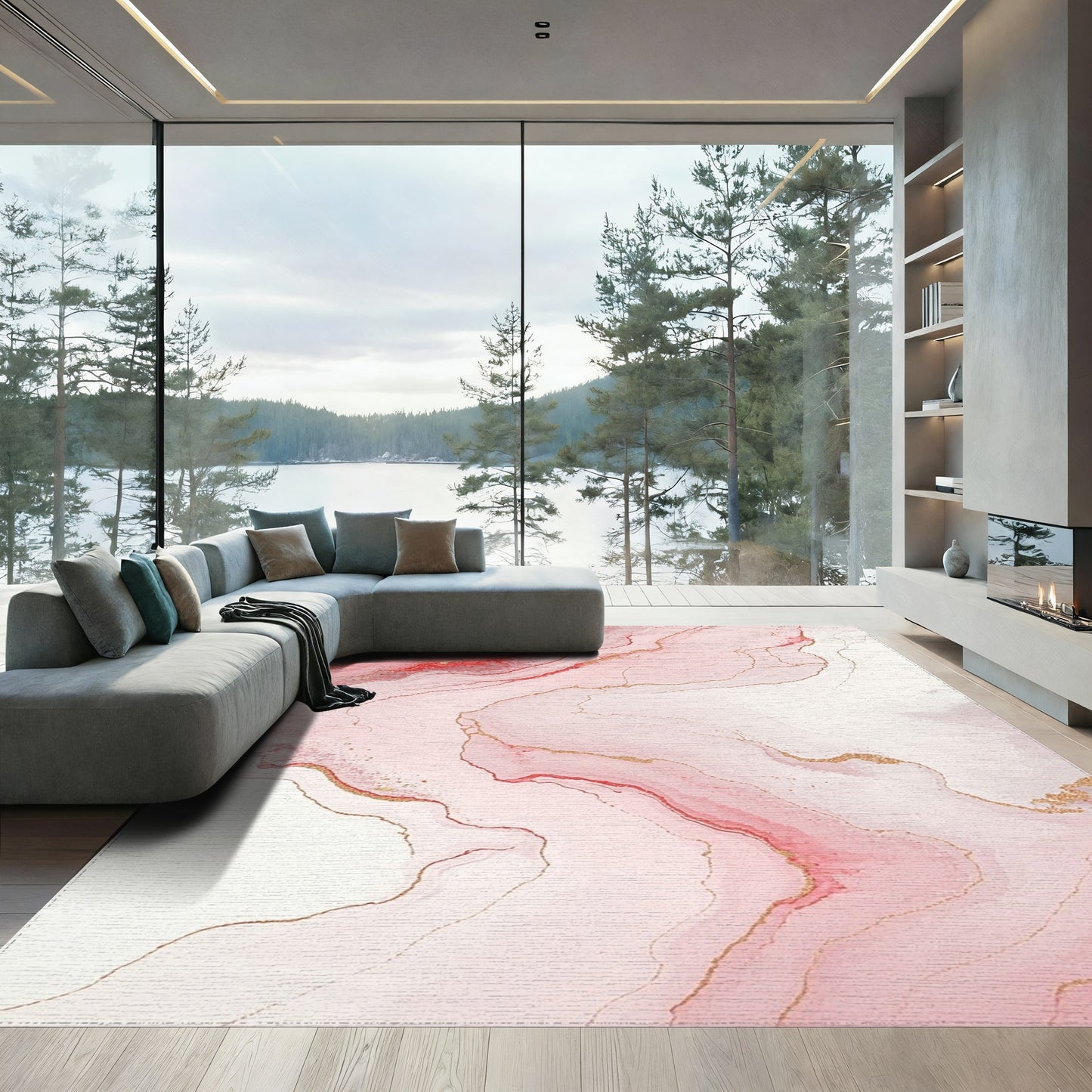 Pink Gold Veined Marble Rug