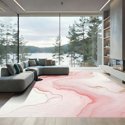 Pink Gold Veined Marble Rug