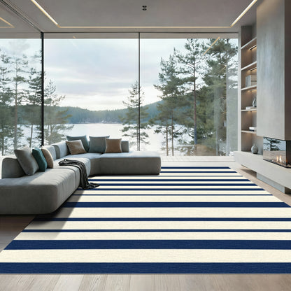 Deep Blue Ivory Horizontal Bands Rug