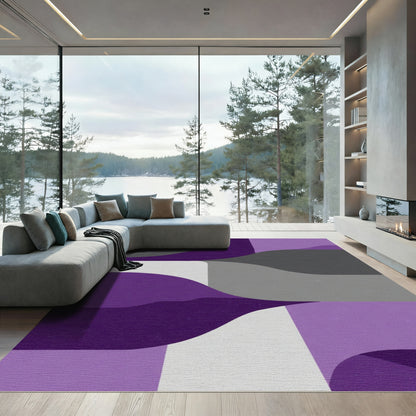 Modern Abstract Purple Gray Curves Rug