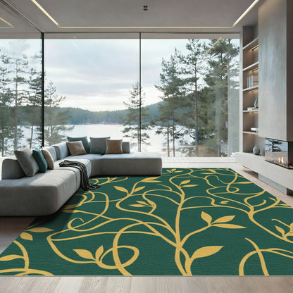 Emerald Green Golden Vine Swirl Rug