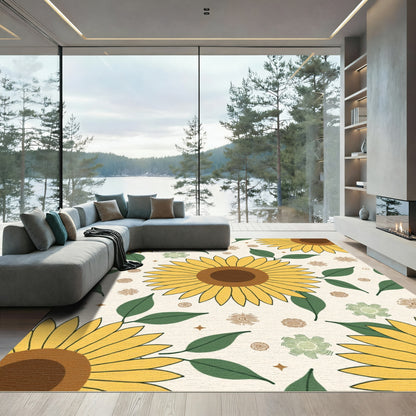Sunny Yellow Sunflower Garden Pattern Rug
