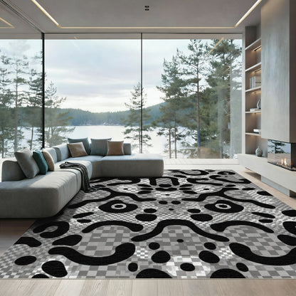 Abstract Black Liquid Checkered Organic Rug