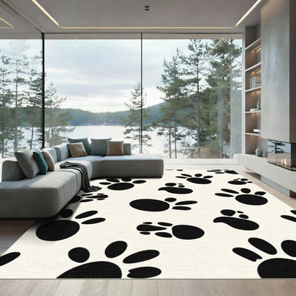 Black Paw Prints Cream Background Rug