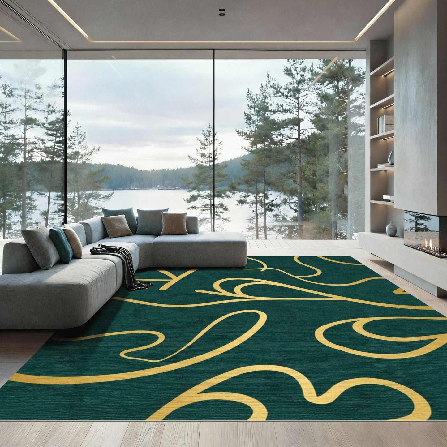 Emerald Gold Swirl Leaf Rug