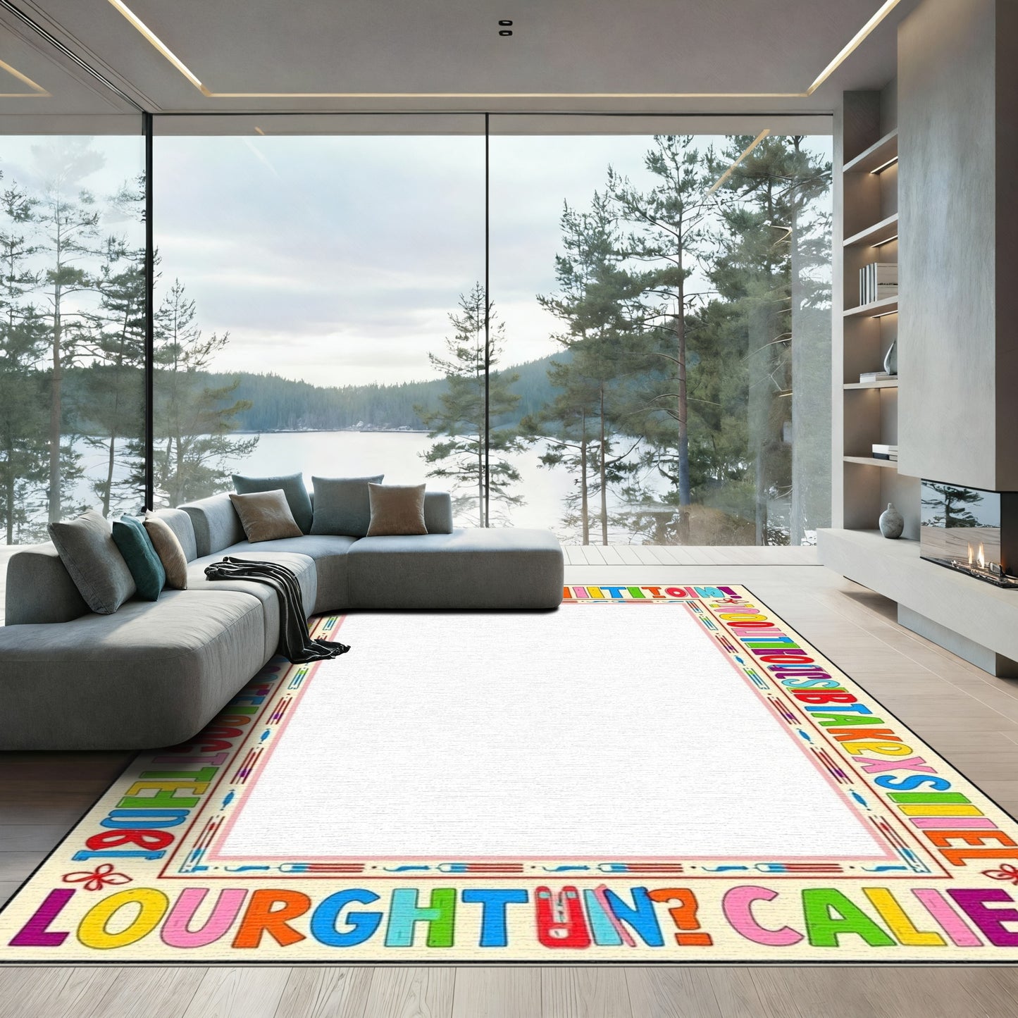 Alphabet Border Brightly Colored Letters Rug