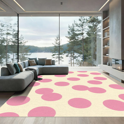Pink Polka Dot Cream Background Rug