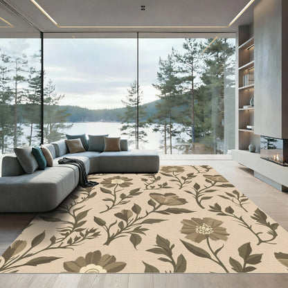 Vintage Sepia Floral Vine Composition Rug