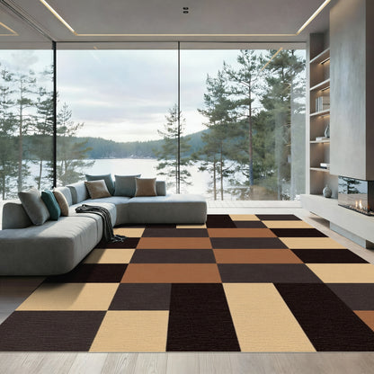 Tan, Black, Brown Geometric Blocks Rug