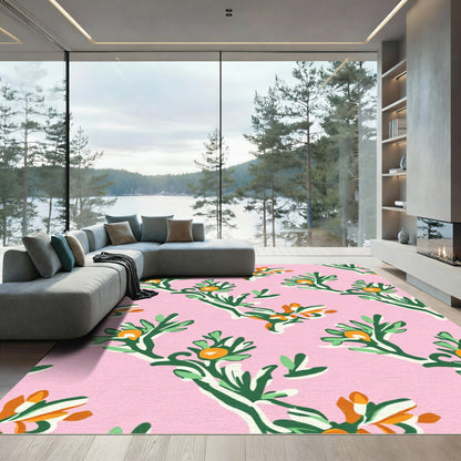Pink Coral Green Branch Citrus Rug