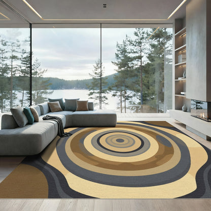 Earthy Tone Abstract Concentric Circles Rug