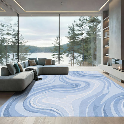 Swirling Blue Marble Abstract Rug