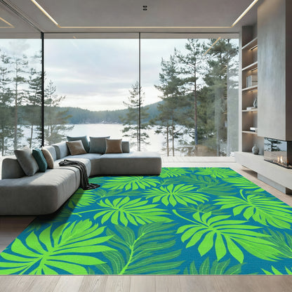 Vibrant Lime Green Tropical Leaf Rug