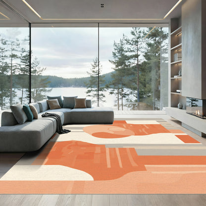 Coral and Cream Geometric Abstract Rug