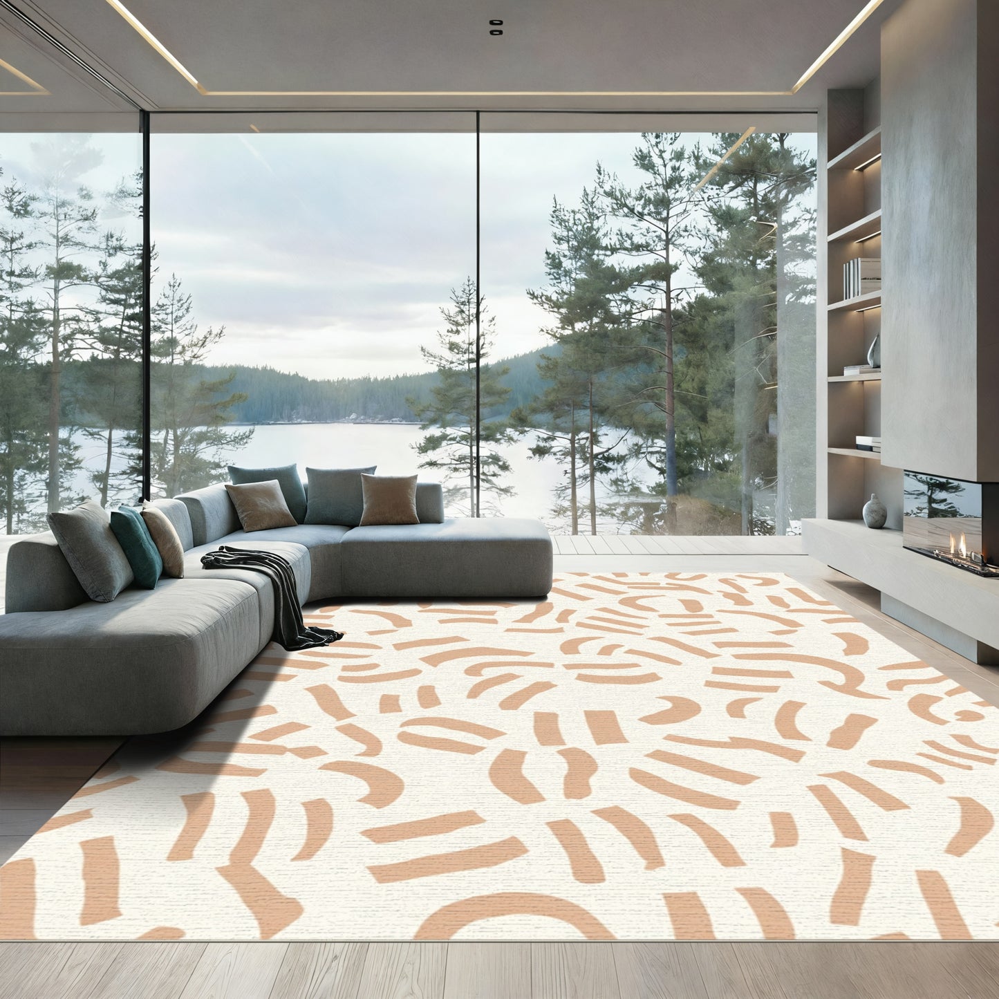 Neutral Abstract Cutout Organic Shapes Rug