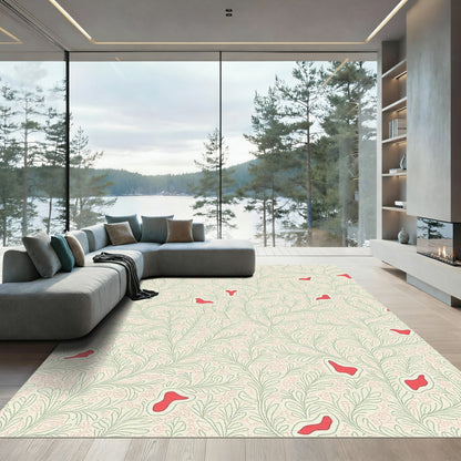 Cream Botanical Red Whimsical Vine Rug