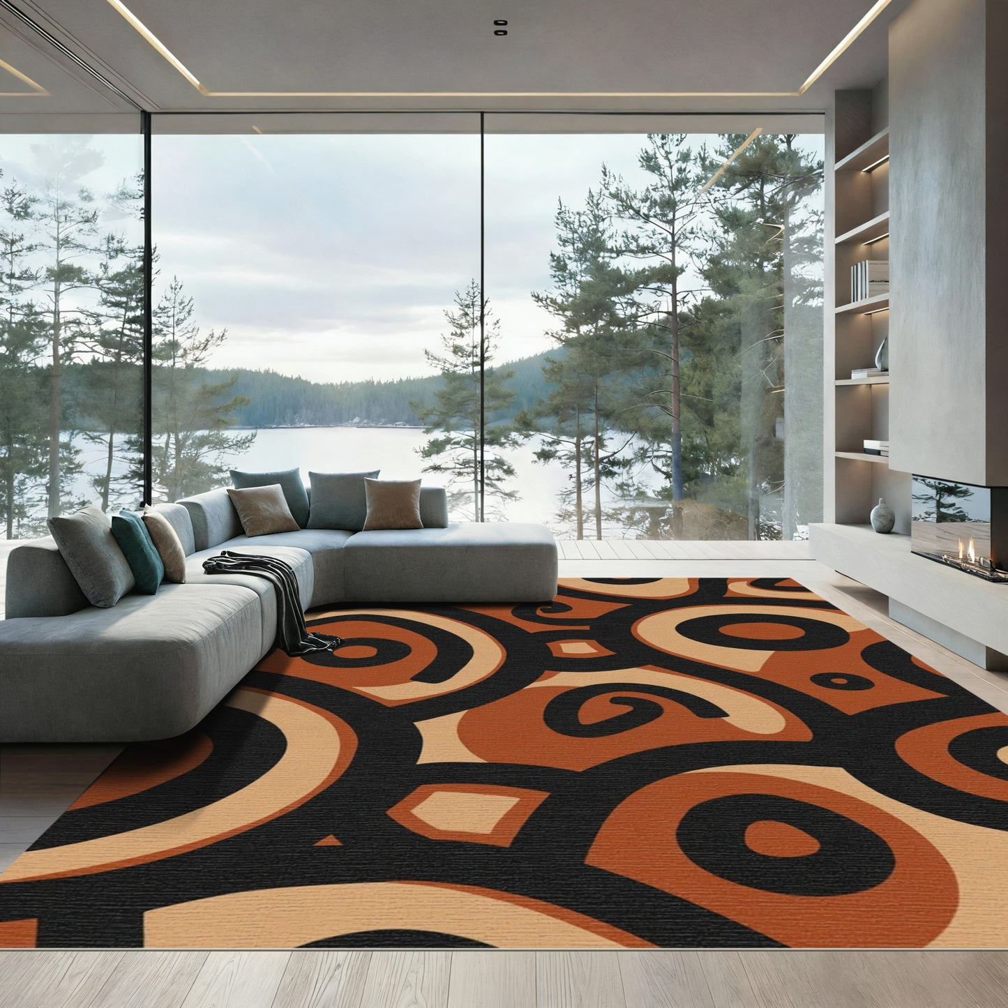 Earthy Swirl Abstract Circles Rug
