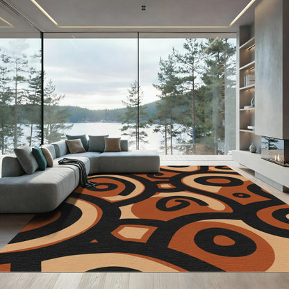 Earthy Swirl Abstract Circles Rug