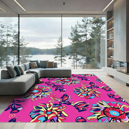 Vibrant Pink Abstract Floral Explosion Rug