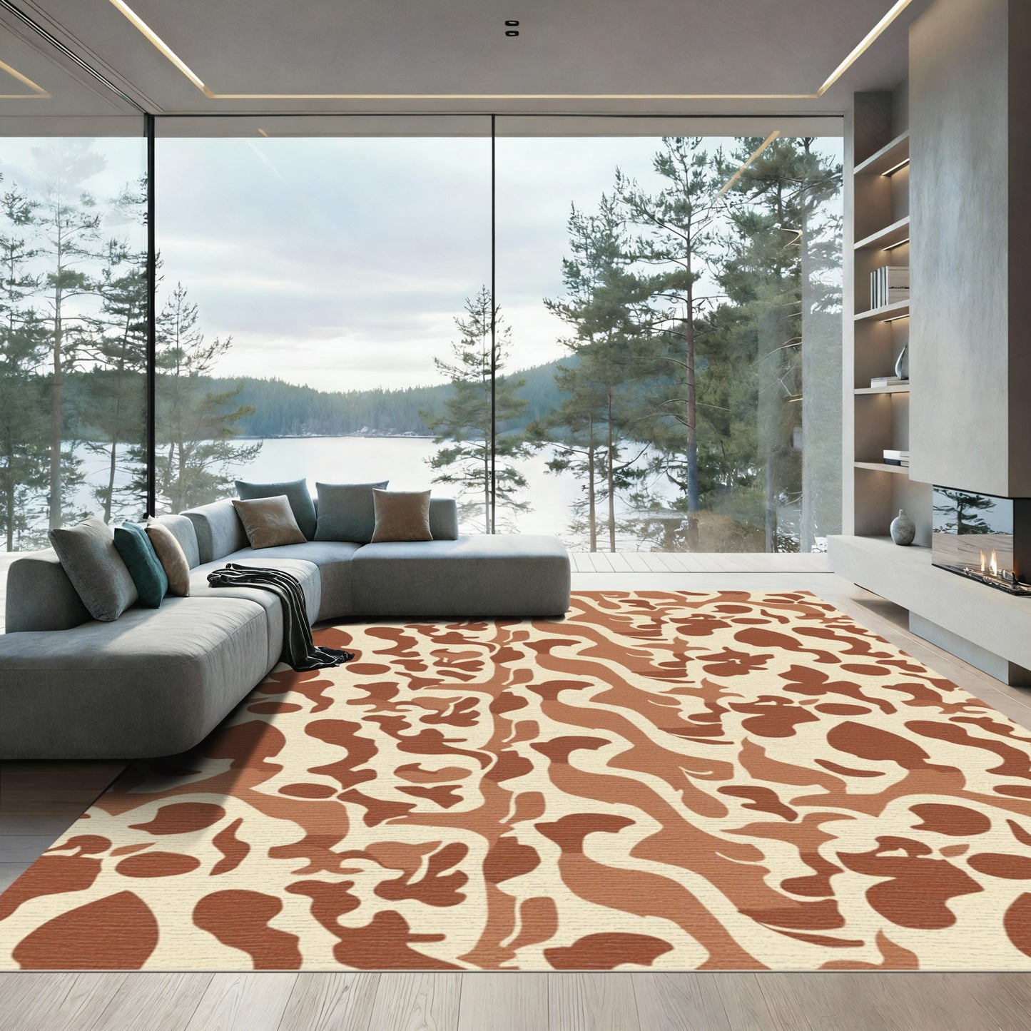 Fawn Brown Abstract Camouflage Squares Rug