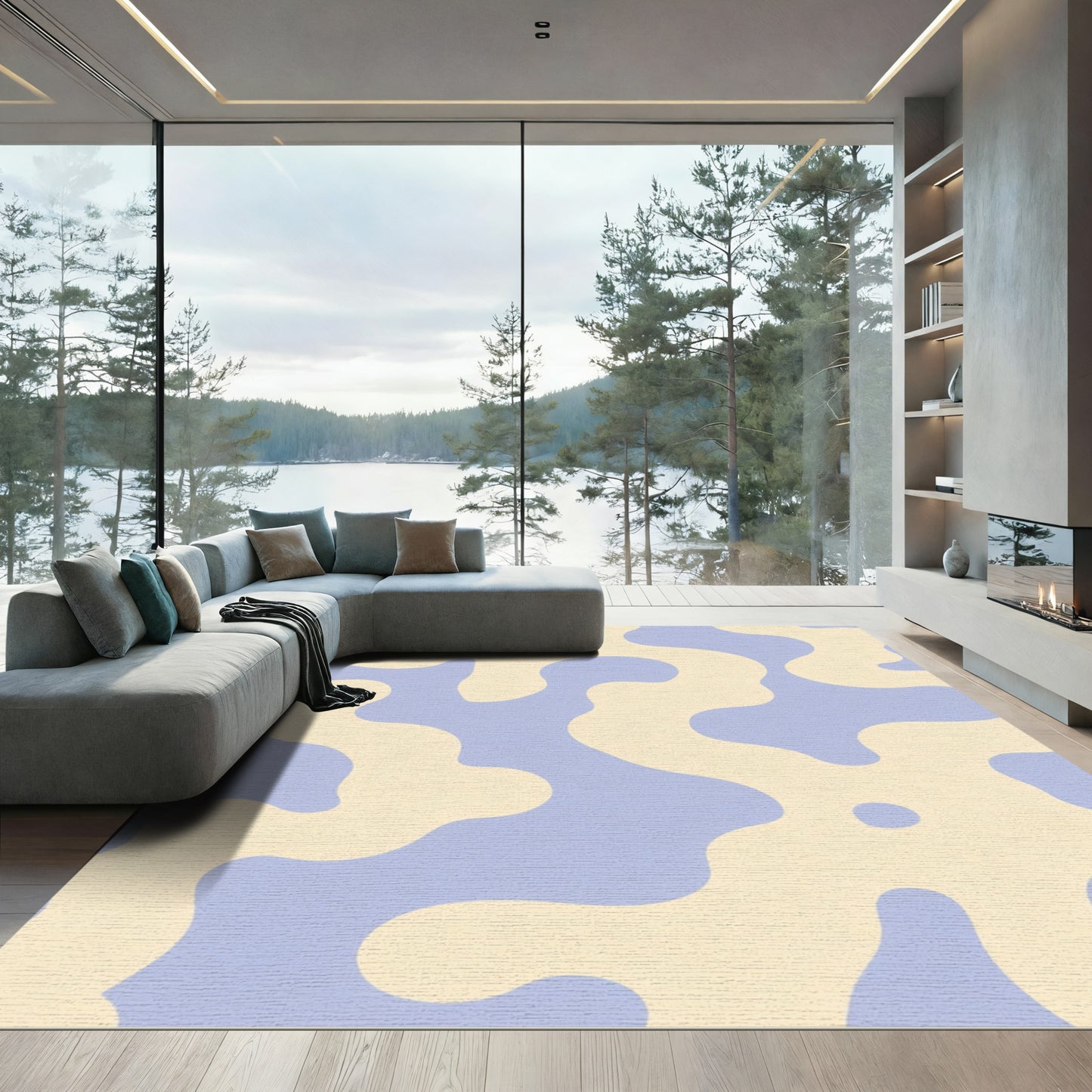 Beige Soft Blue Organic Waves Rug