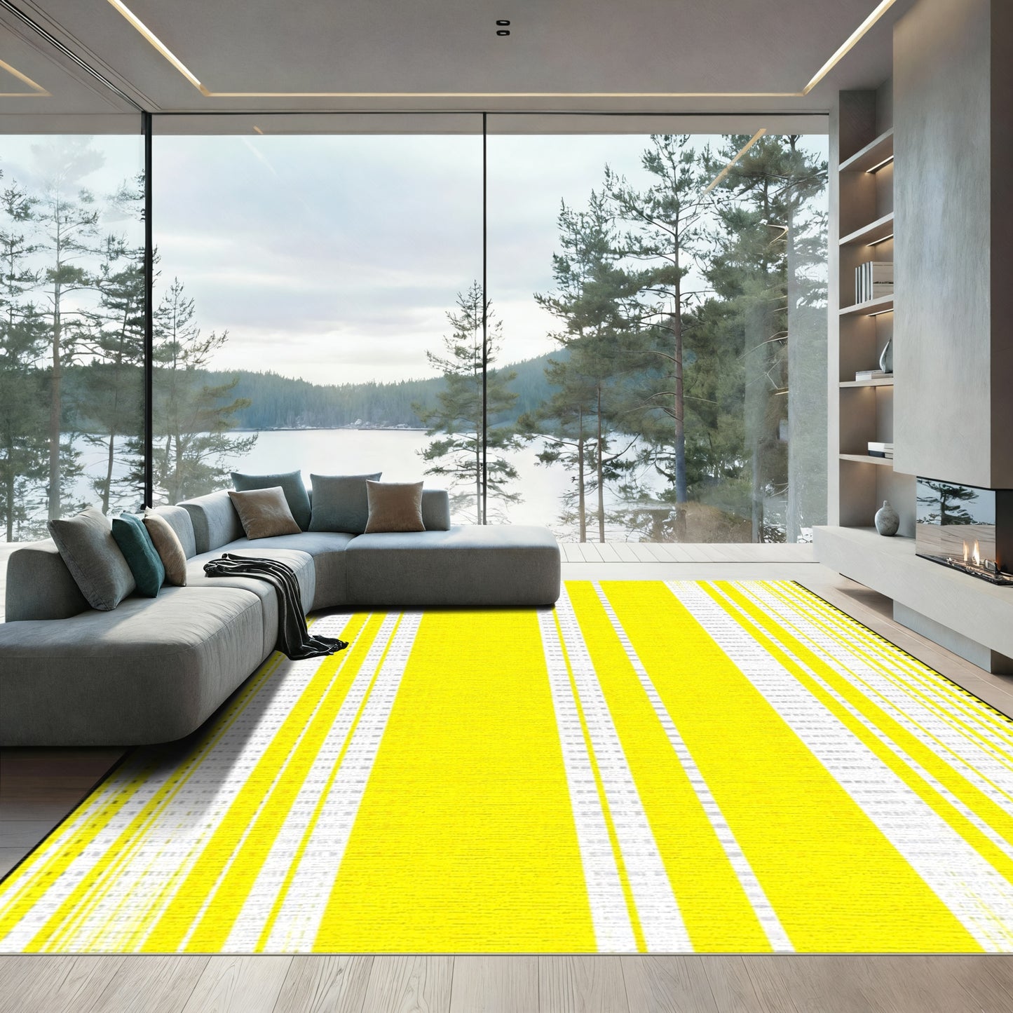 Vibrant Yellow Vertical Stripe Rug