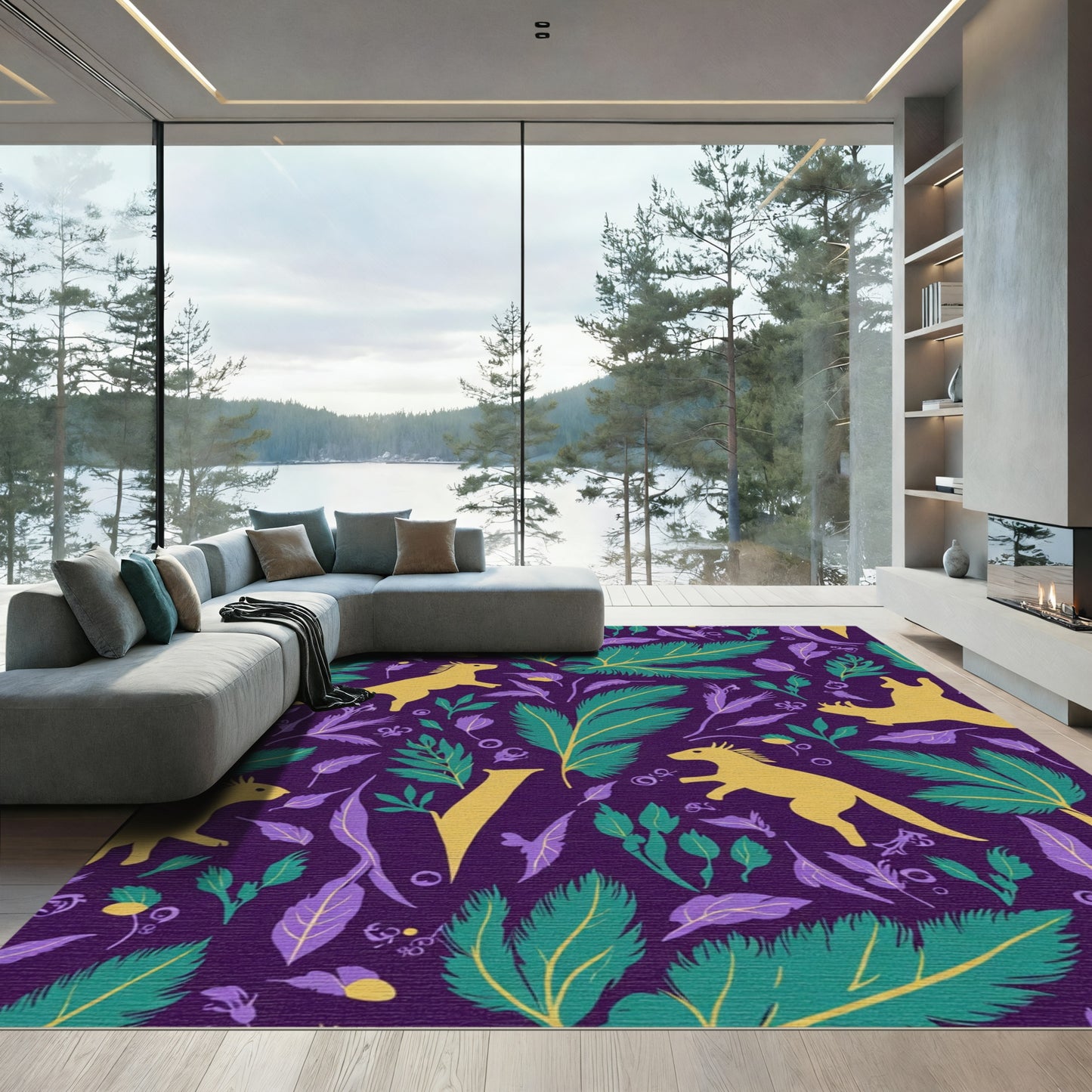 Golden Horse Purple Leaf Fandango Rug
