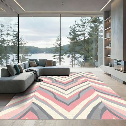 Pink Gray Chevron Waves Rug