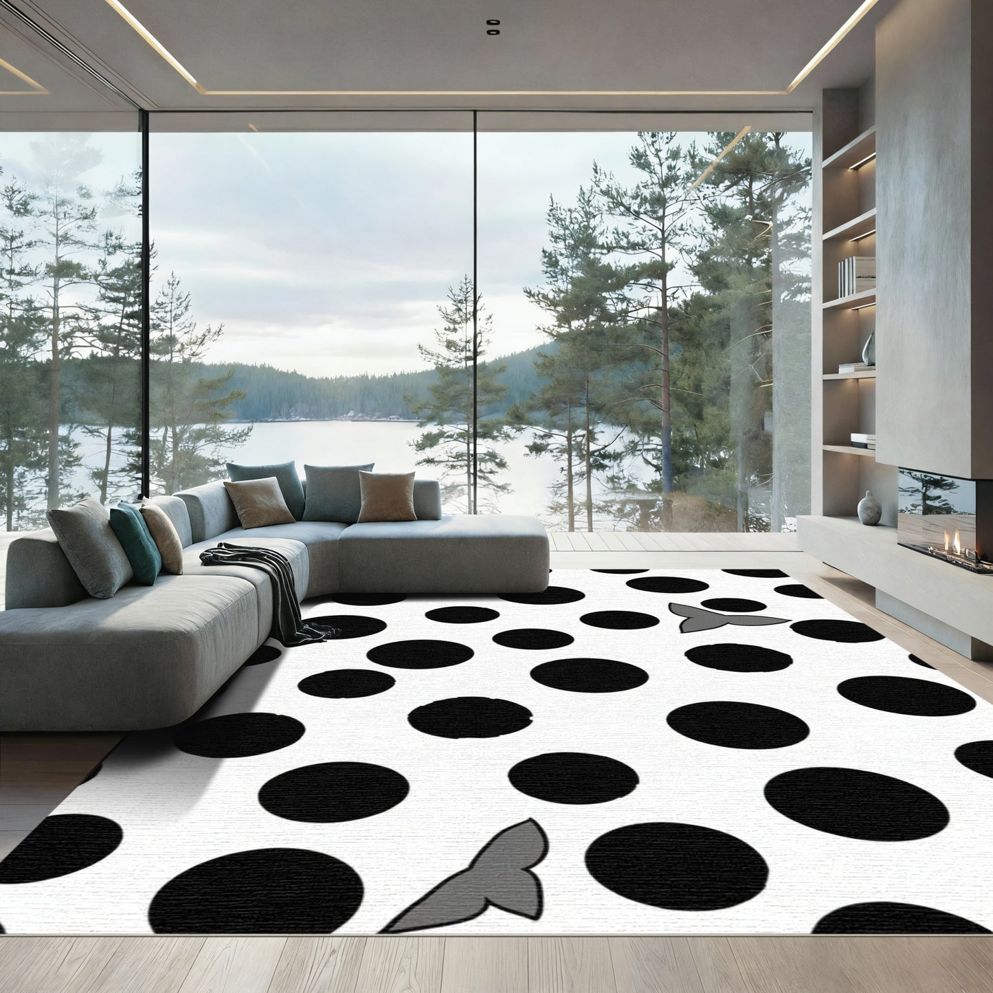 Black Dots Butterfly Whimsical Scatter Rug