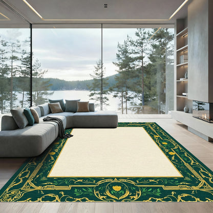 Emerald Gold Yellow Rose Border Rug