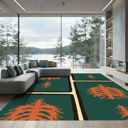 Deep Green Orange Tree Blocks Rug