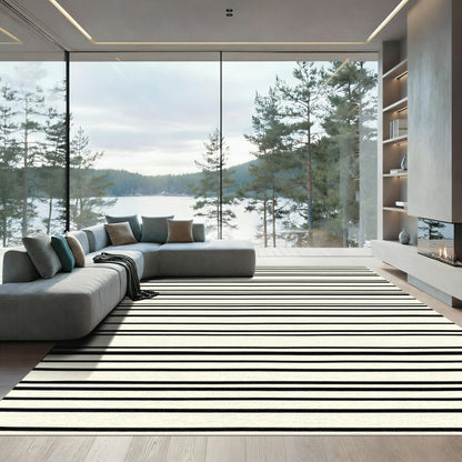 Cream Black Stripe Contemporary Rug
