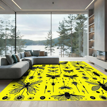 Bright Yellow Insect Collage Rug