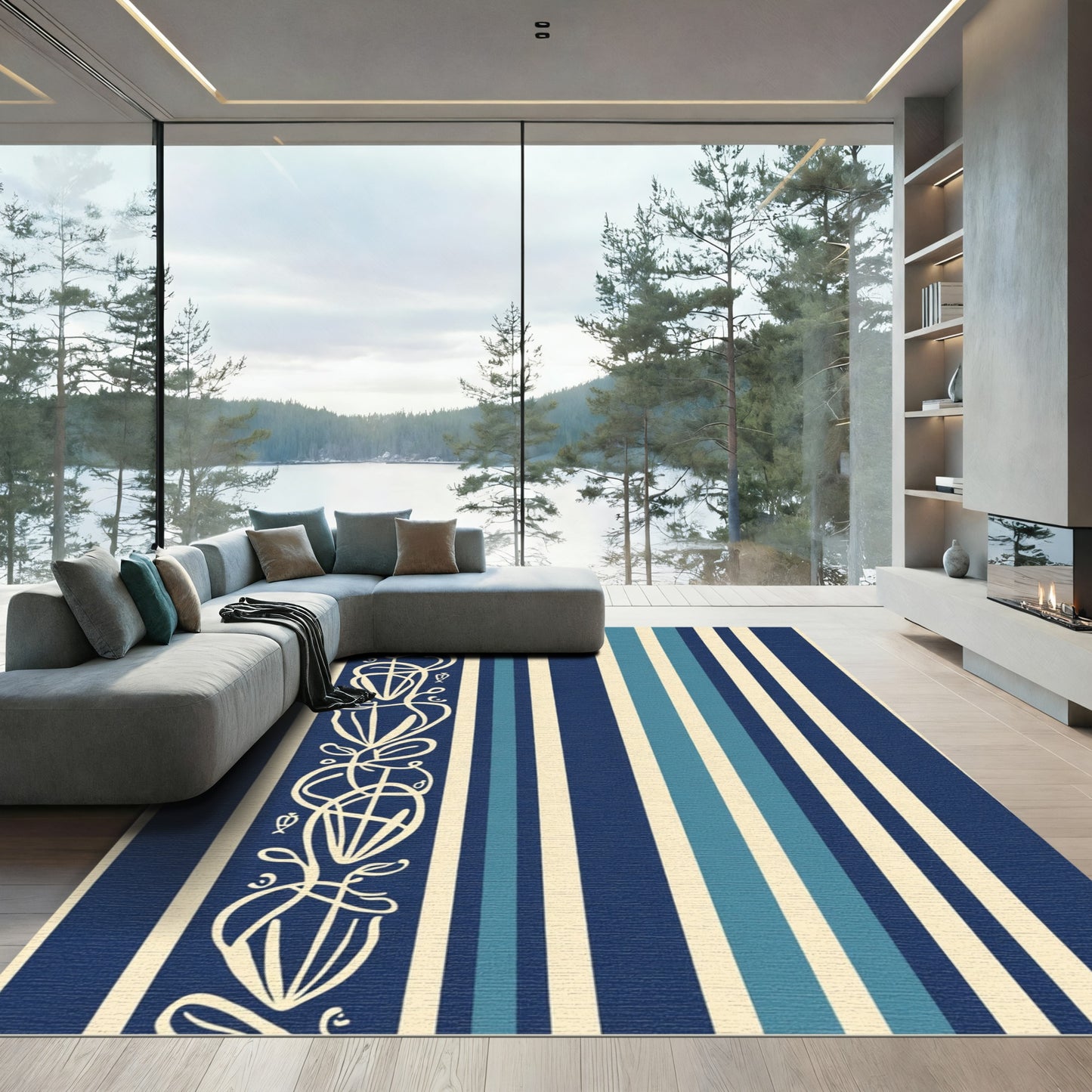 Art Nouveau Tall Floral Vine Stripes Rug