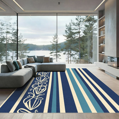 Art Nouveau Tall Floral Vine Stripes Rug