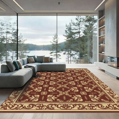 Rich Burgundy Floral Lattice Rectangle Rug