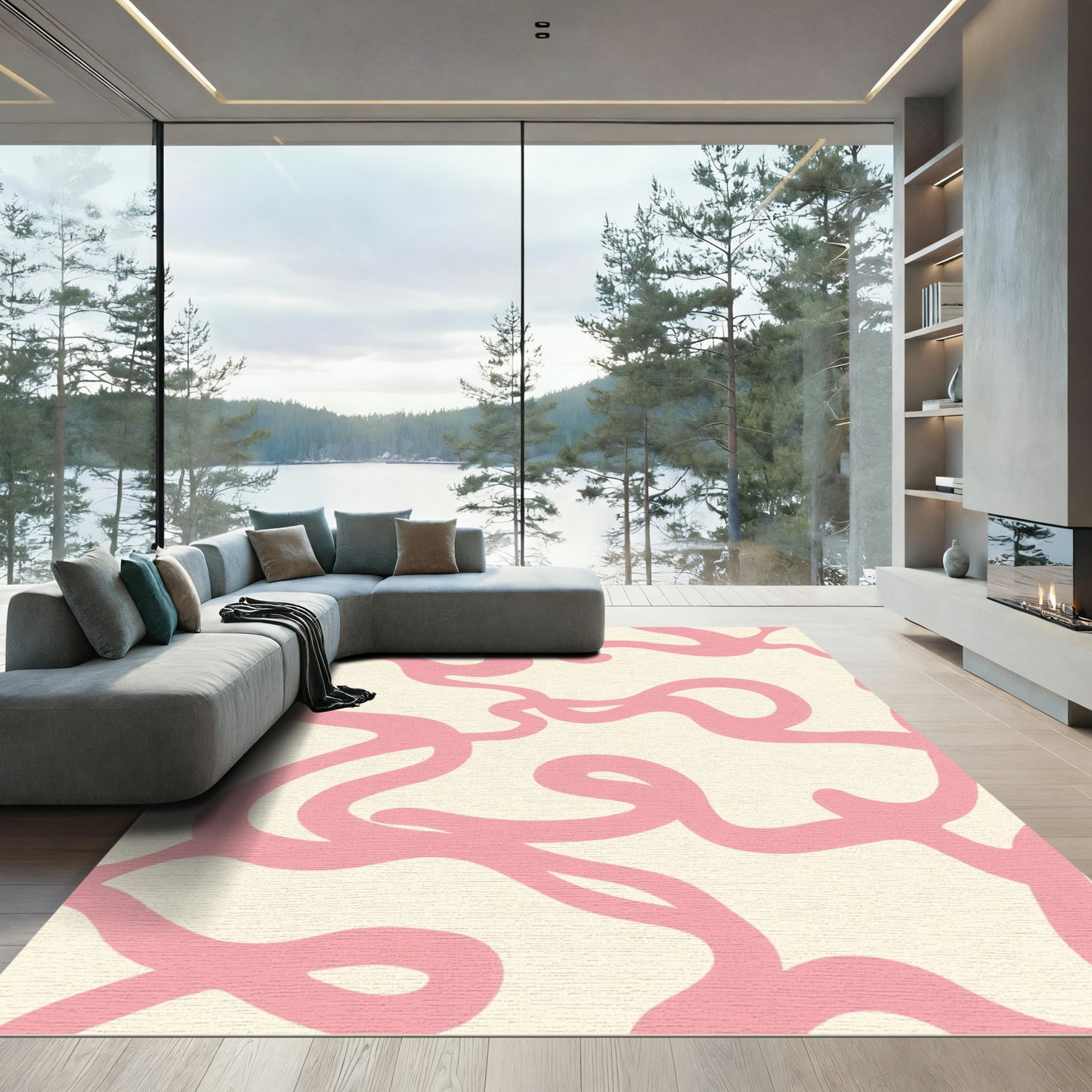 Blush Curve Organic Abstract Rug