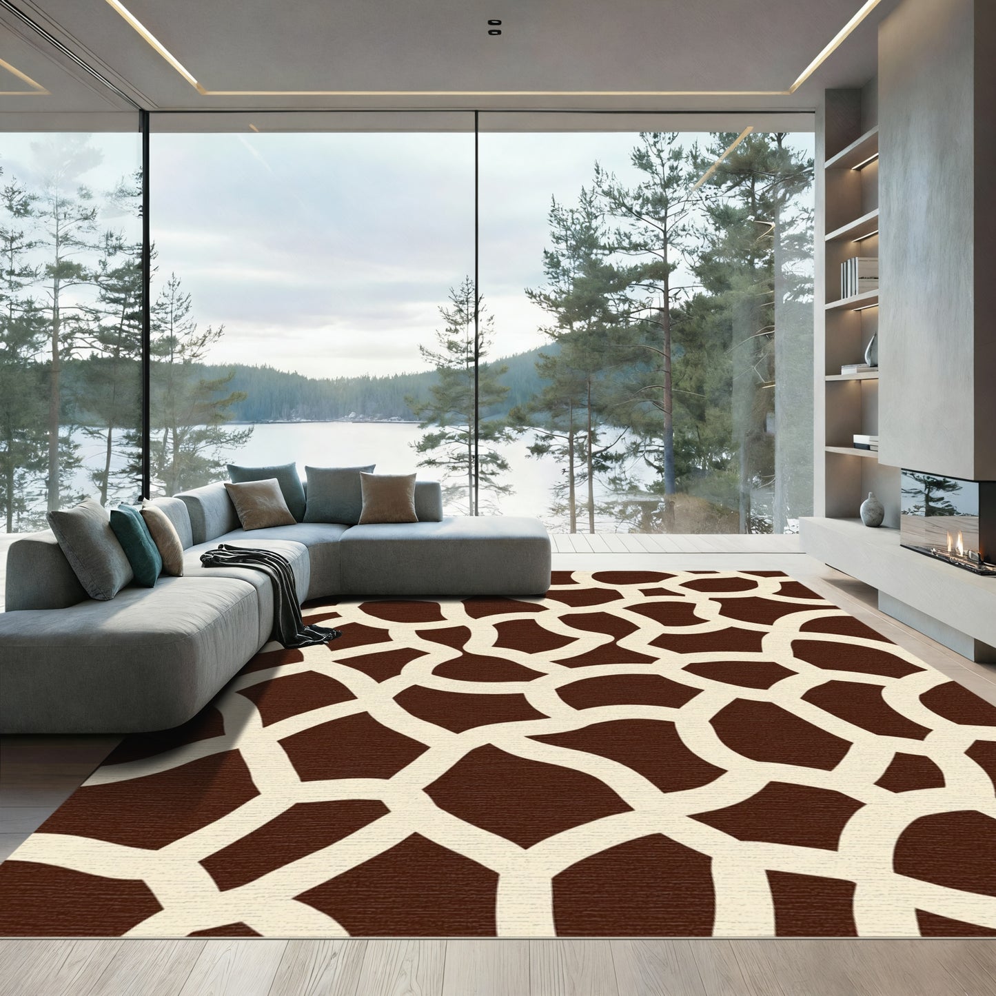 Brown Cream Irregular Patchwork Rug