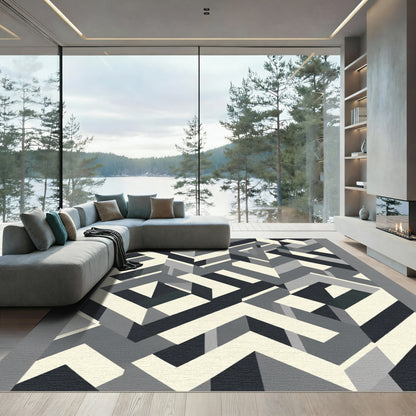 Monochromatic Geometric Interlocking Shapes Rug