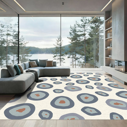 Abstract Blue Gray Ochre Circles Rug